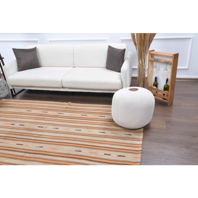 1970s Vintage Turkish Oushak Handmade Wool Cotton Beige Kilim Area Rug For Sale - Image 5 of 11