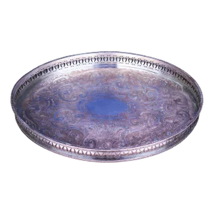 Large 1930s English Sheffield Antique Silver on Copper Oval Gallery Tray