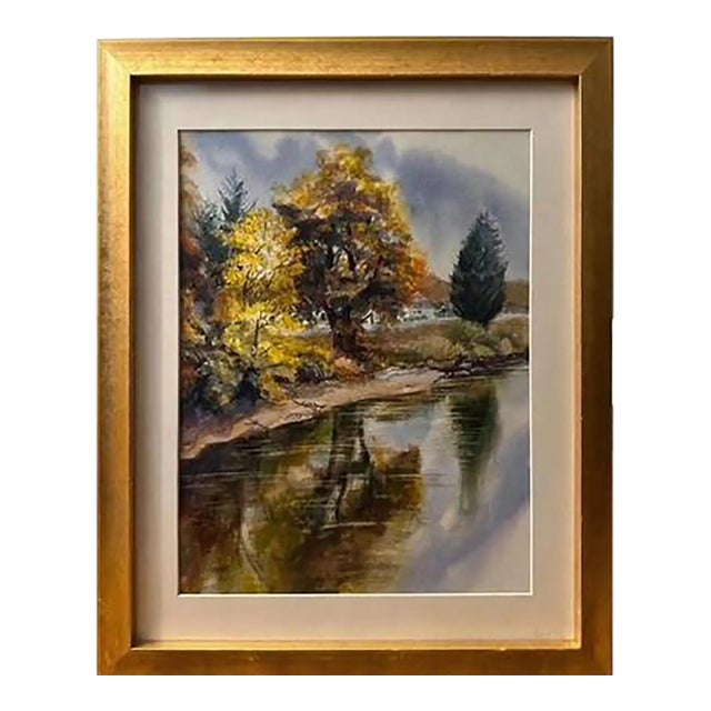 Vintage Watercolor Landscape Painting Signed L. Hansen For Sale