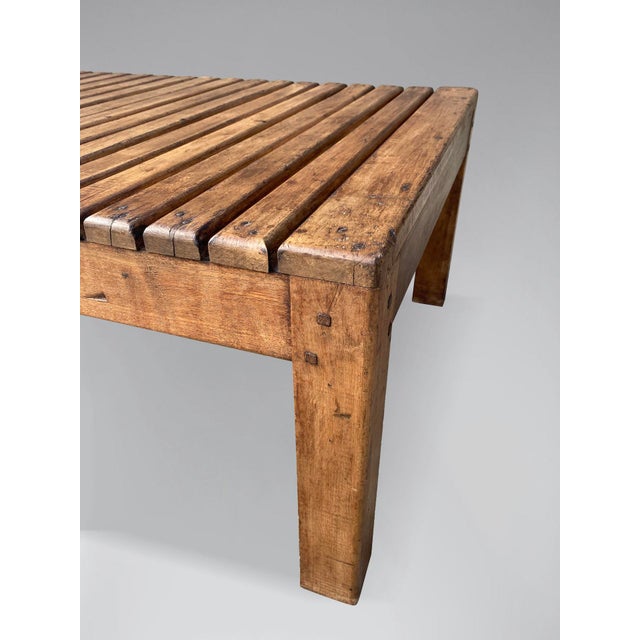 Vintage French Walnut Slat Coffee Table, 1950 For Sale - Image 6 of 8