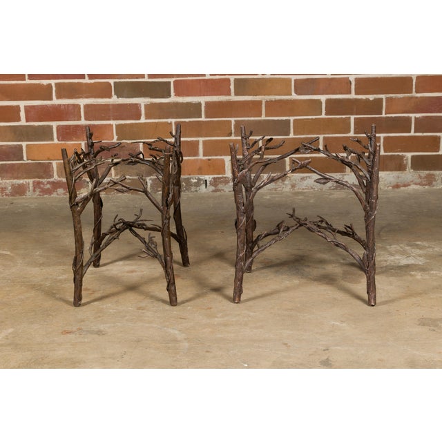 Metal Pair of Midcentury French Iron Twig Drinks Table Bases with Cross Stretchers For Sale - Image 7 of 12