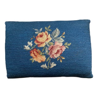 1970s Vintage Floral Needlepoint Footstool For Sale