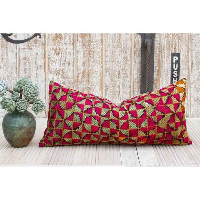 Beautiful hand-embroidered decorative throw pillow from the rich agricultural states of Punjab where artisans are famous...