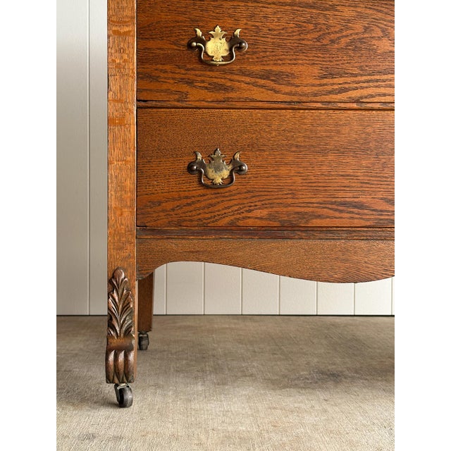 Antique Oak Serpentine Chest With Original Casters and Brass Hardware For Sale In Greensboro - Image 6 of 17