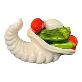 Vintage Ceramic Cornucopia With Vegetables – Midcentury Thanksgiving Harvest Centerpiece For Sale