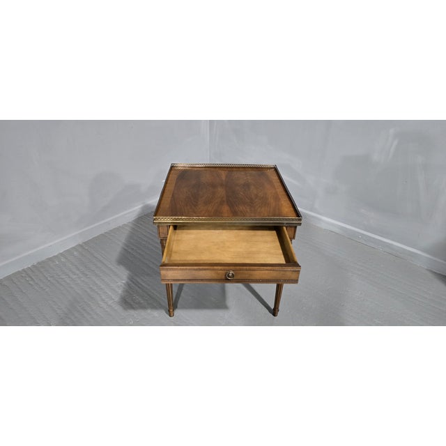 Lovely quality mahogany end lamp table with full width drawer and brass gallery, in overall very good colour and...