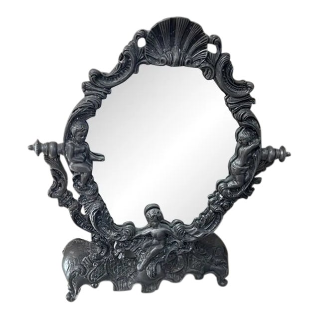 1940s Dresser Top Cheval Mirror, Pewter For Sale