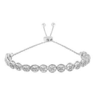 .925 Sterling Silver 1/10 Cttw Round Diamond Bolo Bracelet (I-J Color, I3 Clarity) For Sale