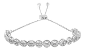 .925 Sterling Silver 1/10 Cttw Round Diamond Bolo Bracelet (I-J Color, I3 Clarity)