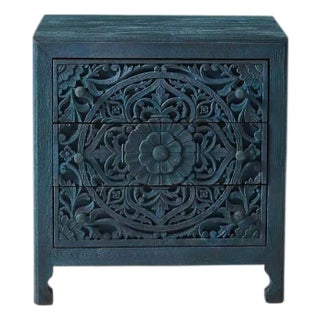 HandCarved Lombok Nightstand Inspired Carving Cutouts Storage Space Bedroom For Sale