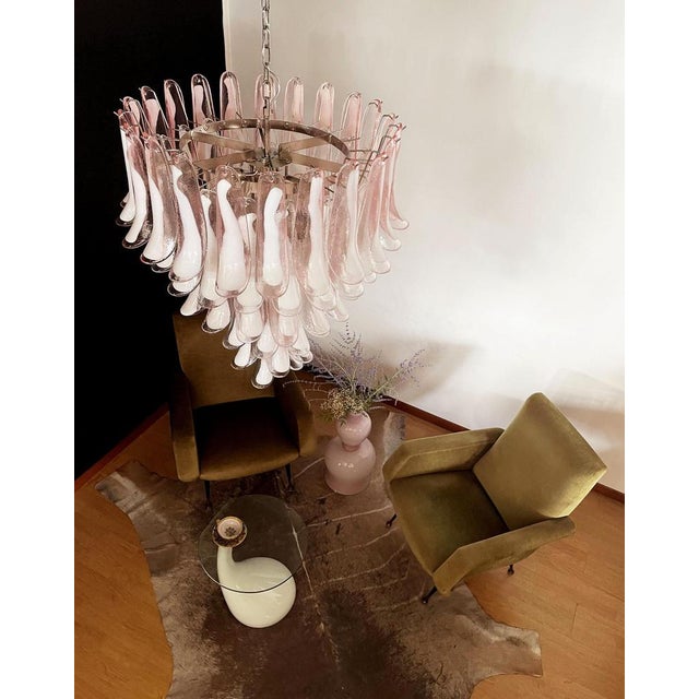 Italian Pink and White Petal Chandeliers, Murano, Set of 2 For Sale - Image 17 of 18