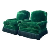 Vintage Emerald Velvet Lounge Chairs - A Pair For Sale