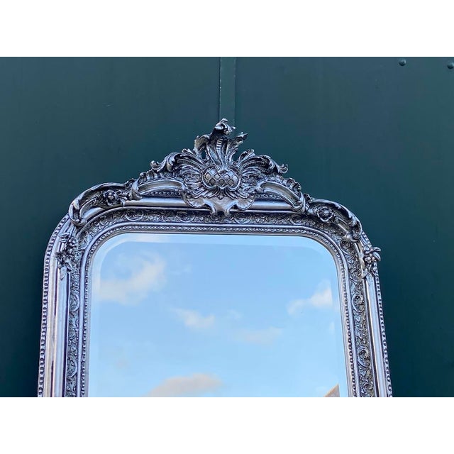 1960s French Louis XVI Silver Wood Floor Mirror For Sale - Image 10 of 11