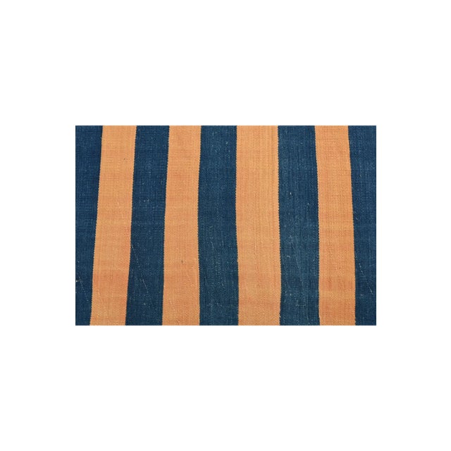 Rug & Kilim 1950s Vintage Dhurrie Flat Weave in Blue and Orange Stripes by Rug & Kilim For Sale - Image 4 of 6