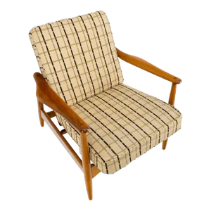John Stuart Mid Century Danish Modern Plaid Pattern Upholstery Teak Lounge Chair