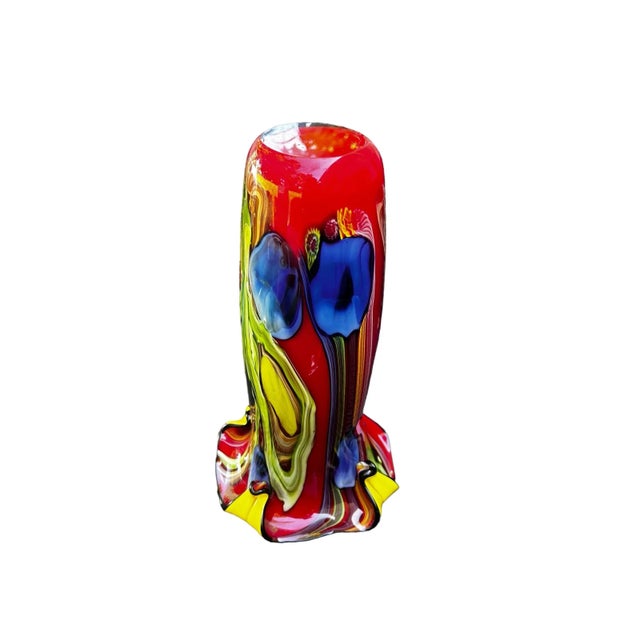 Glass Murano Colorful Cased Floral Studio Art Glass Vase For Sale - Image 7 of 9