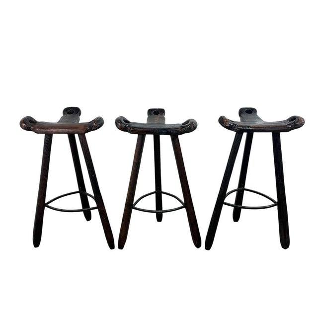 Vintage Brutalist Spanish Marbella Stools, 1970s, Set of 3, in Very Good conditions. Designed 1970 to 1979