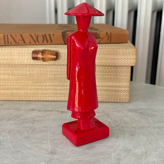 Pop Art Late 20th Century Red Lacquered Wood Asian Figurine For Sale - Image 3 of 7