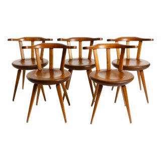 Mid-Century Wood Sprouted Low Back Chairs, 1950s, Set of 5 For Sale