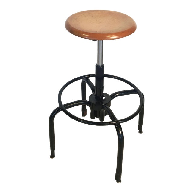 Black Metal and Chrome Bar Stools With Round Wood Seats 'Four Available' For Sale