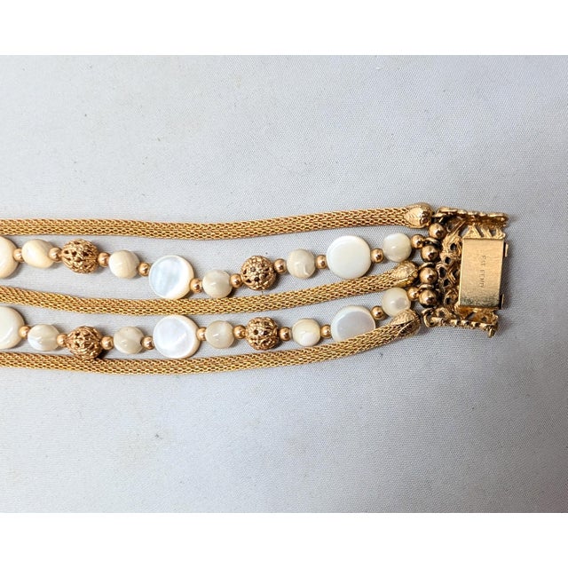 Vintage 1960s Signed Napier 5-Strand Mother-of-Pearl Beaded Bracelet For Sale - Image 9 of 10