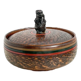 Mid 20th Century Ooak Japanese Yamanaka Lacquer, Round Box/Added Dragon/Ruby Gem For Sale