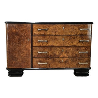 Art Deco Sideboard in Briar Root and Lacquered Wood with Glass Top, 1950s For Sale