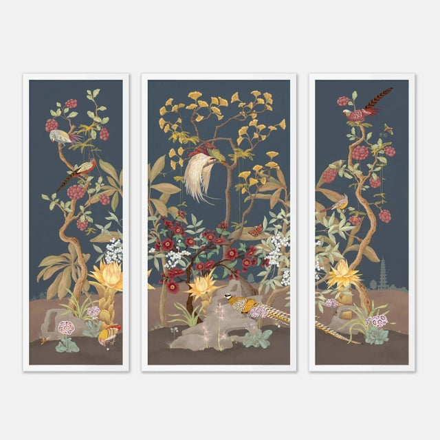 White Forest & Pheasants by Allison Cosmos, Set of 3, in White Framed Paper, Medium Art Print For Sale - Image 8 of 8