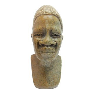 African Hand Carved Stone Female Figural Bust Sculpture For Sale