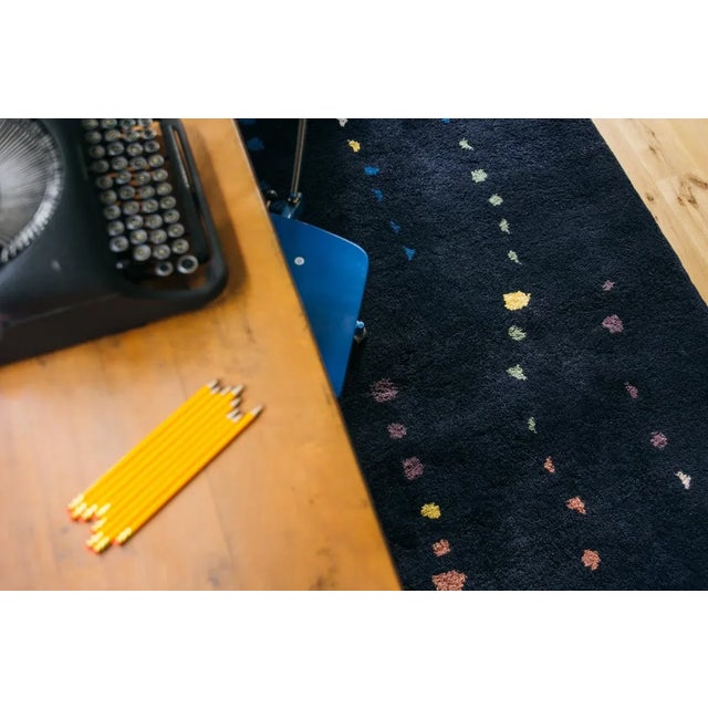 Midnight Black With Multicolor Linear Dot Pattern Handmade-To-Order Moroccan Wool Rug - 6x9 Ft For Sale - Image 9 of 10