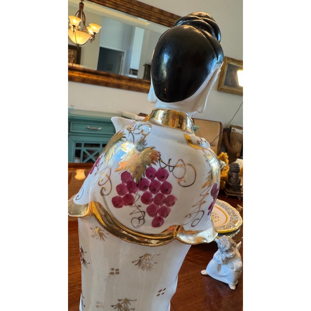Vintage Porcelain Guanyin Statues - Quan Yin Gold Gilt L 18" Pair C1915 Rare For Sale - Image 15 of 18