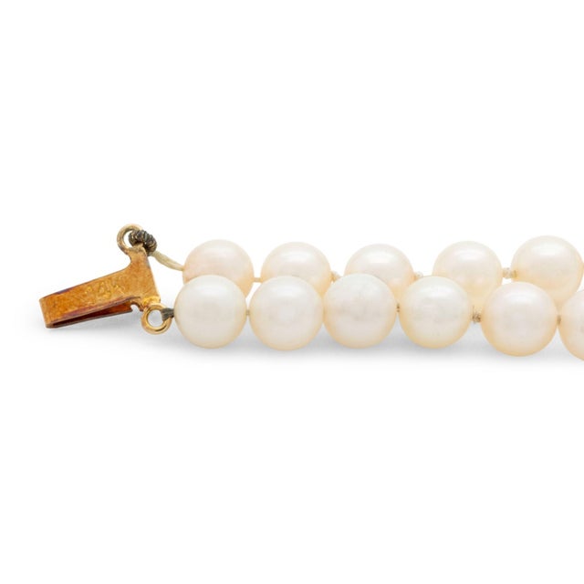 Contemporary 14k Yellow Gold 2-Strand Cultured Pearl Necklace For Sale - Image 3 of 4