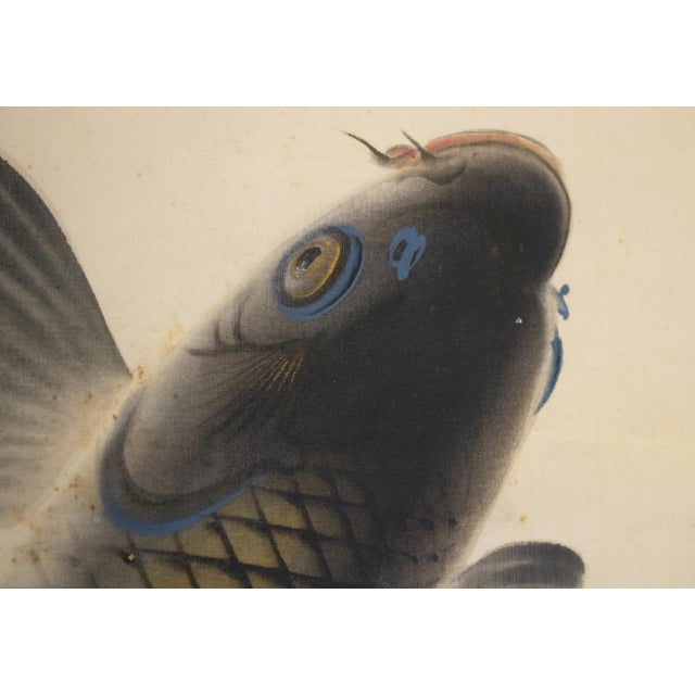 "Leaping Carp", Early Showa Era Japanese Silk Scroll Painting For Sale - Image 12 of 18