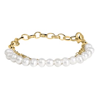 18K Yellow Gold Vermeil Cultured Pearl Station Link Bracelet For Sale