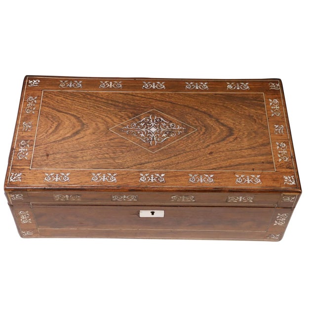 Traditional English Mother-of-Pearl Inlaid Rosewood Box , Campaign Desk For Sale - Image 3 of 9