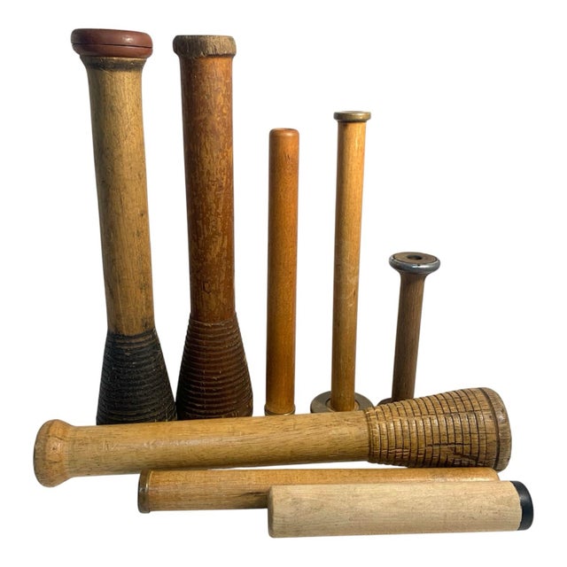 Early 20th Century Industrial Wood Textile Bobbin Collection of 8 For Sale - Image 4 of 9
