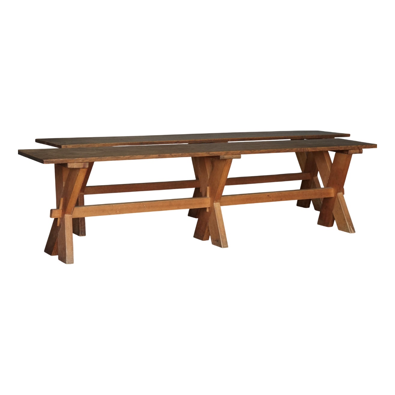 Rustic Farmhouse Benches in Cherry and Oak, 1940s, Set of 2 | Chairish