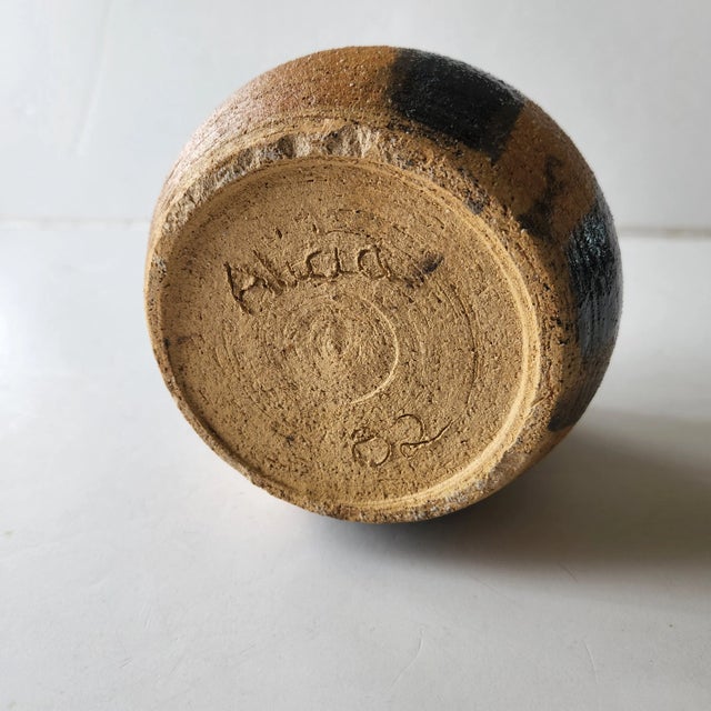 Stone 1982 Studio Art Pottery Blue Terracotta Vase California For Sale - Image 7 of 8