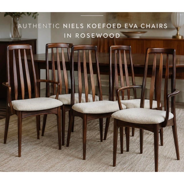 1960s Set of Six Rare Danish Rosewood Eva Dining Chairs by Niels Koefoed For Sale - Image 5 of 5