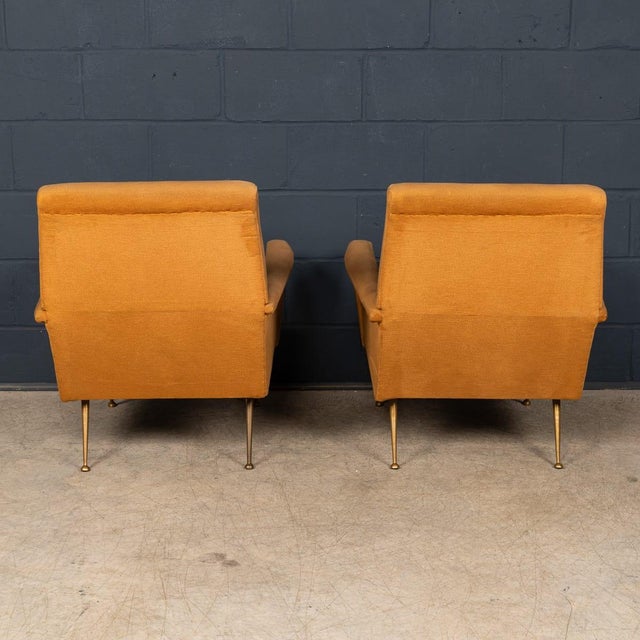 1960s Vintage Italian Lounge Chairs in Ochre Velvet, 1960, Set of 2 For Sale - Image 5 of 18