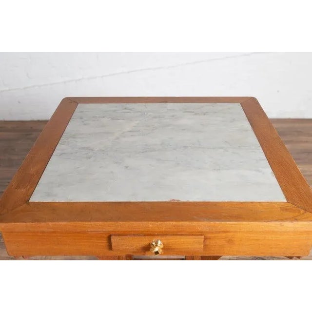 Dutch Colonial Square Table with Marble Inset For Sale - Image 11 of 13