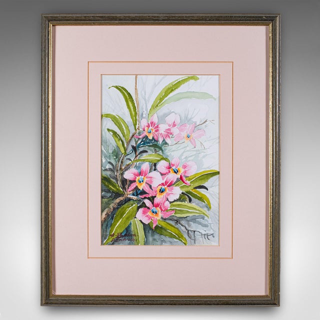 Set of 4 Vintage Botanical Watercolour Pictures, Malaysian Art, Orchids, Framed For Sale - Image 6 of 12
