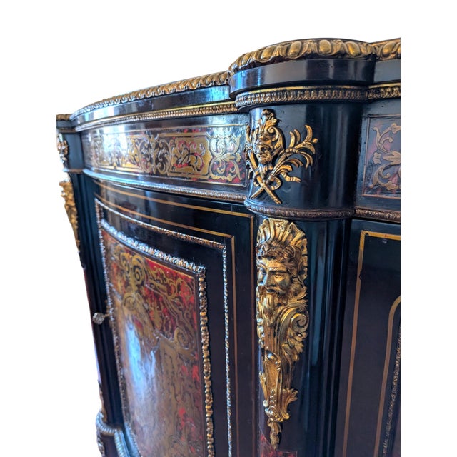 French Boulle-Style Sideboard in Wood with Brass and Glass, 1800s For Sale - Image 5 of 14
