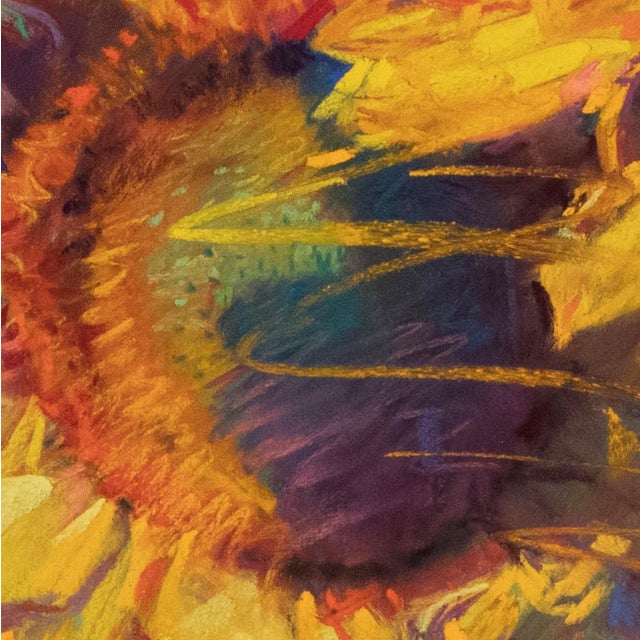 Contemporary Busy Bees by Jeff Slemons | Pastel on sanded paper Sunflowers with bees around them For Sale - Image 3 of 3