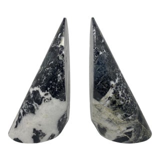 Vintage Slanted Green Marble Bookends For Sale