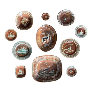 Collection of Early Mexican Tlaquepaque Redware Pottery Plates and Bowls- Set of 11 For Sale