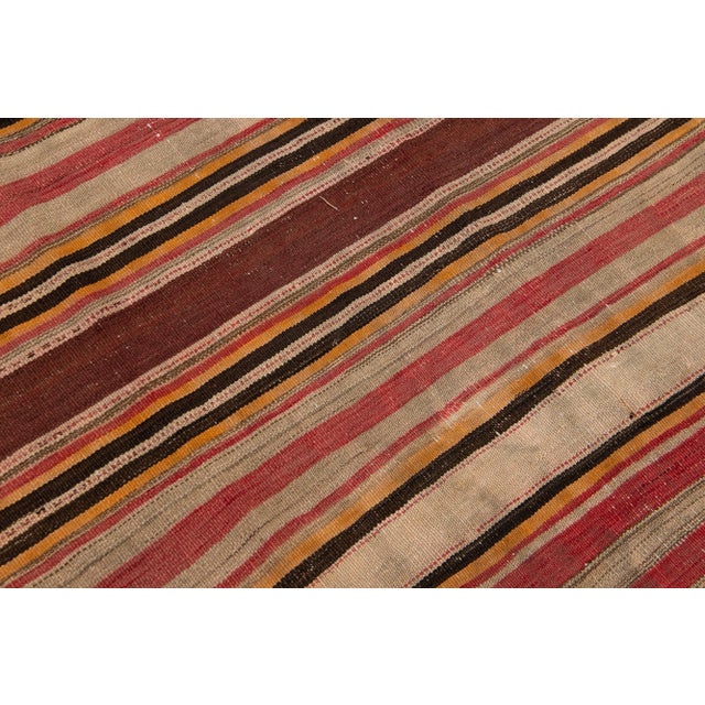 Textile Mid-20th Century Turkish Kilim Beige Handmade Stripes Wool Rug For Sale - Image 7 of 10