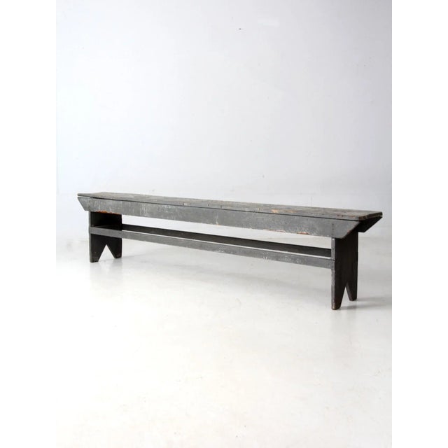 Gray Antique Painted Farmhouse Bench For Sale - Image 8 of 18