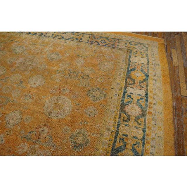 1880s Orange Salmon Geometric Tribal antiqueTurkish Decorative Angora Oushak Rug 9'9" X 13'3" Handknotted Wool Carpet For Sale In New York - Image 6 of 8