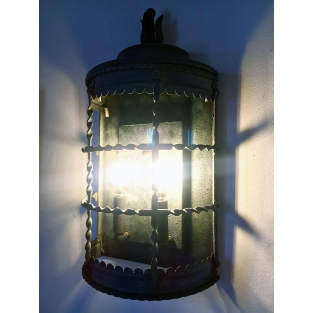 Metal Rustic 2 Light Zinc Finish Caged Sconce - 2 Available For Sale - Image 7 of 8